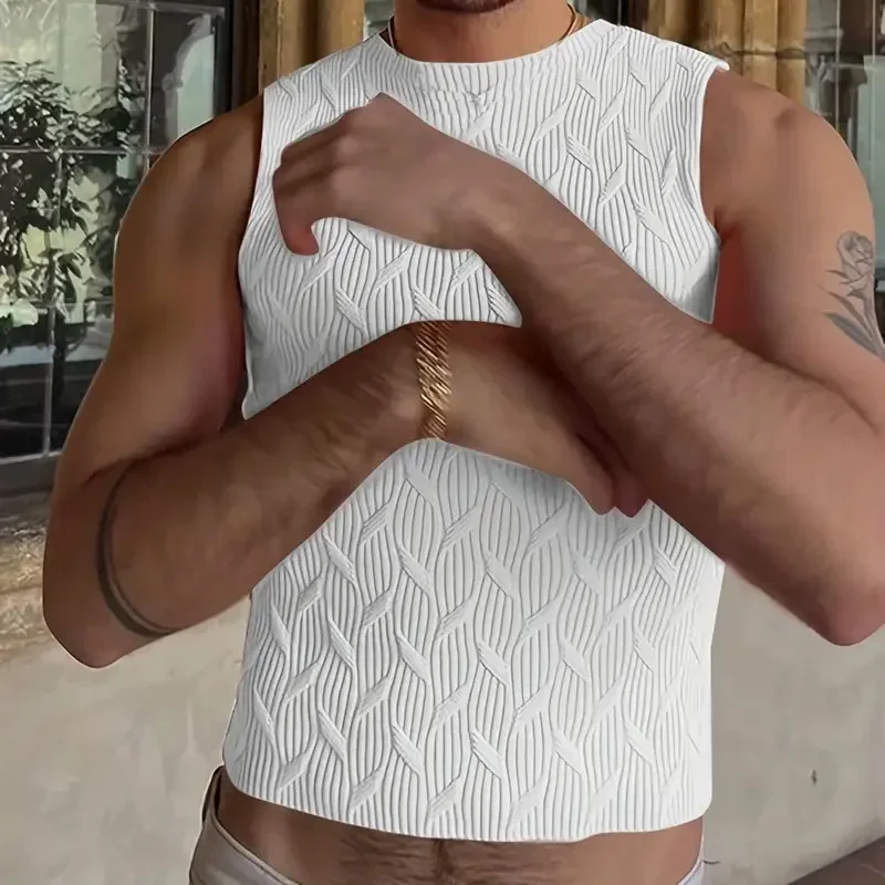 Versatile Texture Casual Tank Top T-shirt for Men New Summer Street Sleeveless Racerback Tank Top with Suspender Top for Men
