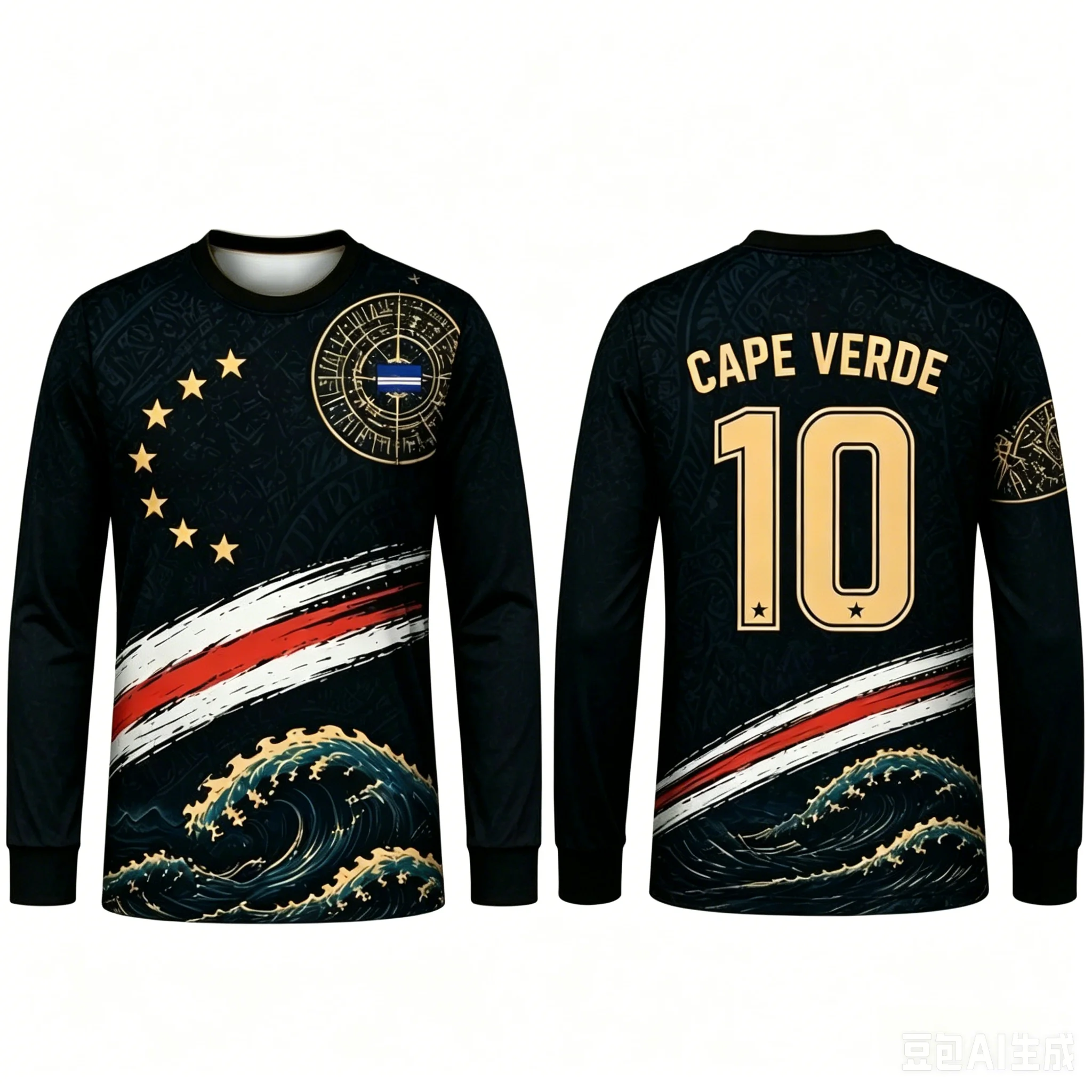 Cape Verde 3D Print Long Sleeve Soccer Jersey, Quick Dry Breathable Sports Tops, Casual Training Fitness Running Tees
