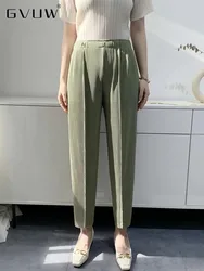 GVUW Pleated Women Pants Fashion Elastic Waist Pockets Solid Color New 2024 Versatile Casual Female Pencil Trousers 17G7744