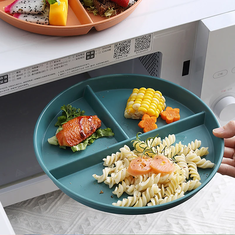 1Pc Divided Dish In 3 Diet Reusable Round Dinner Plate Kitchen Dinnerware Portion Plates For Adults 3 Compartments Microwave image 2