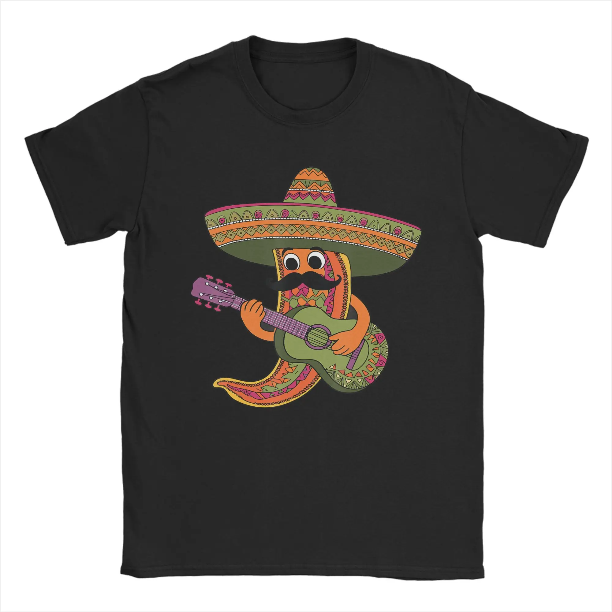 Funny Chili mustache Pepper with sombrero playing guitar Mexican T-Shirts for Men O Neck T Shirt  Short Sleeve Tee Shirt Tops