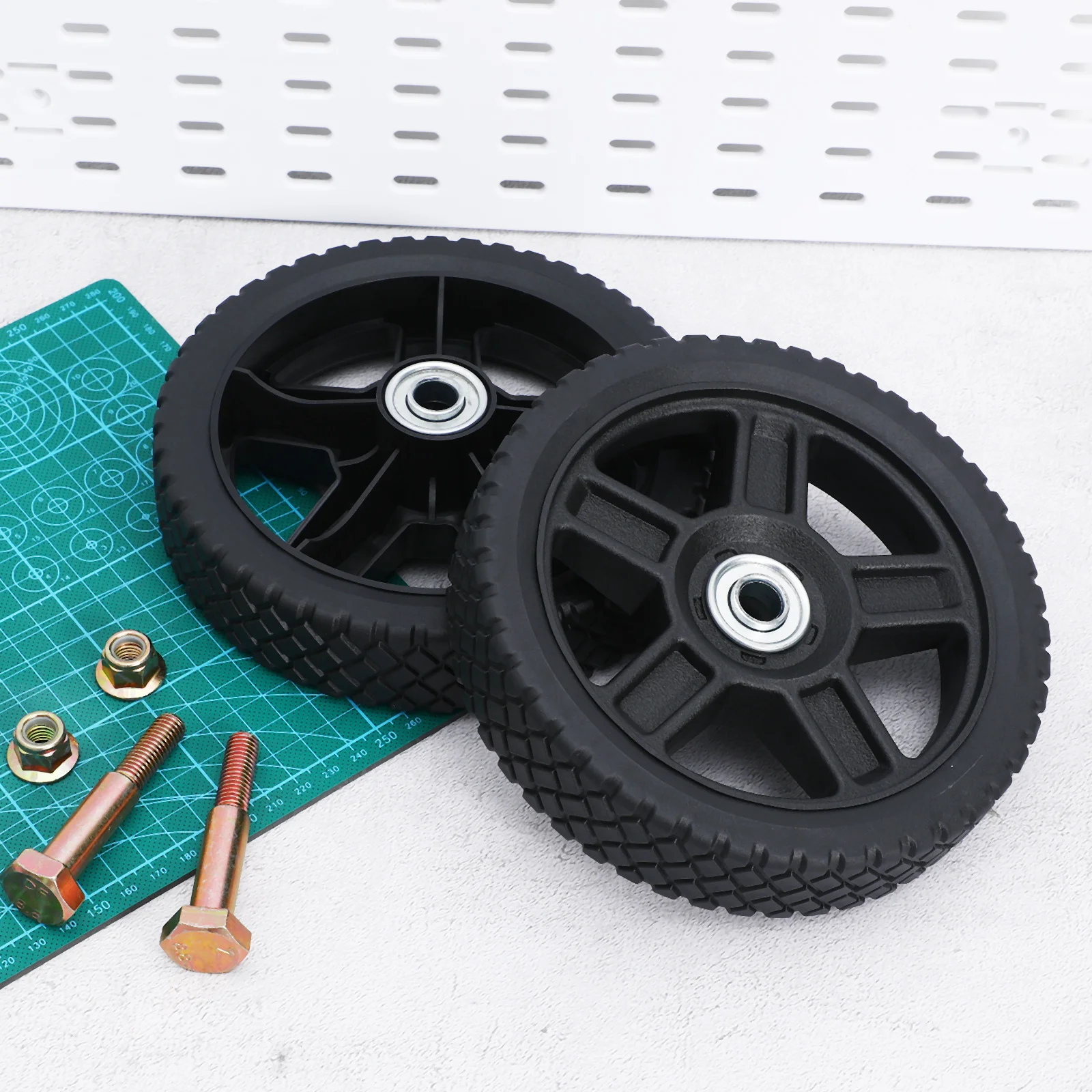 2 قطعة 7 بوصة جزازة العشب عجلات عالمية استبدال عجلات سطح السفينة البلاستيكية قوي البلاستيكية جزازة دعم أجزاء دفع الجبهة عجلة الجوز #4