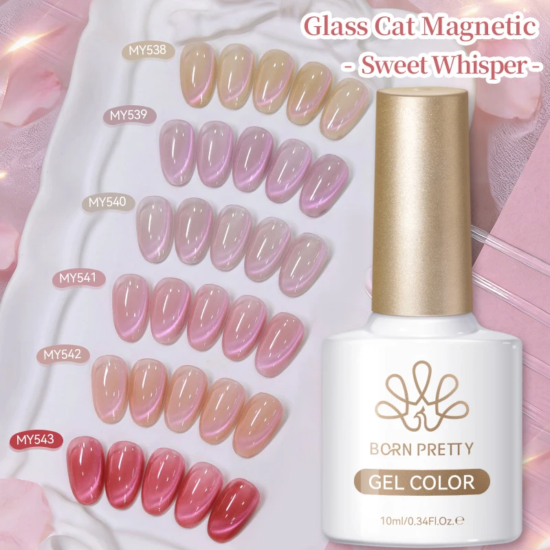 BORN PRETTY 10ml Rosa Leichter Katzenaugen-Magnetgel-Nagellack Babyrosa Glasperlen Soak-Off UV LED Nagelkunst-Gel-Lack für Zuhause, Salon und DIY