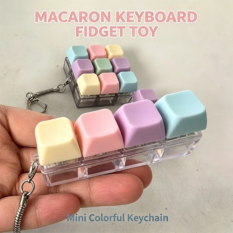 Kawaii Macaron Color And Black White Keycap Fidget Toy Keyring Press Stress Anxiety Relief Pocket Backpack Decor Accessory Gift