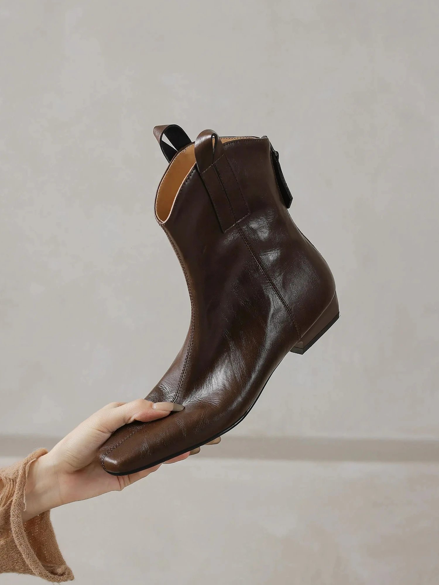 Lenkisen البقرة انقسام الجلد منخفضة الكعب الأحذية الغربية الحديثة شتاء دافئ الخريف الرجعية سستة يؤرخ موجزة العلامة التجارية النساء حذاء من الجلد