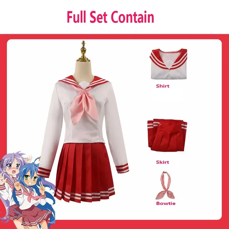 Anime Lucky Star Izumi Konata Hiiragi Kagami Hiiragi Tsukasa Cosplay Costume Red Japanese School Uniform Skirt Woman KawaiiSuit