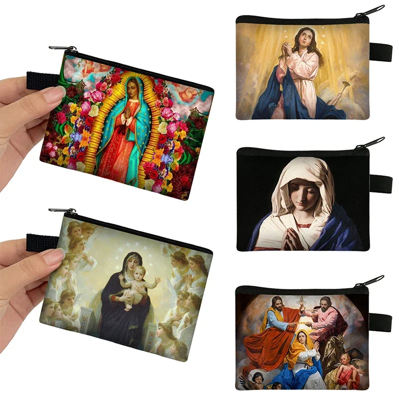 Our Lady Of Guadalupe Virgin Mary Print Coin Purse Women Catholic Mexico Wallets ID Credit Card Earphones Holder Money Coin Bag