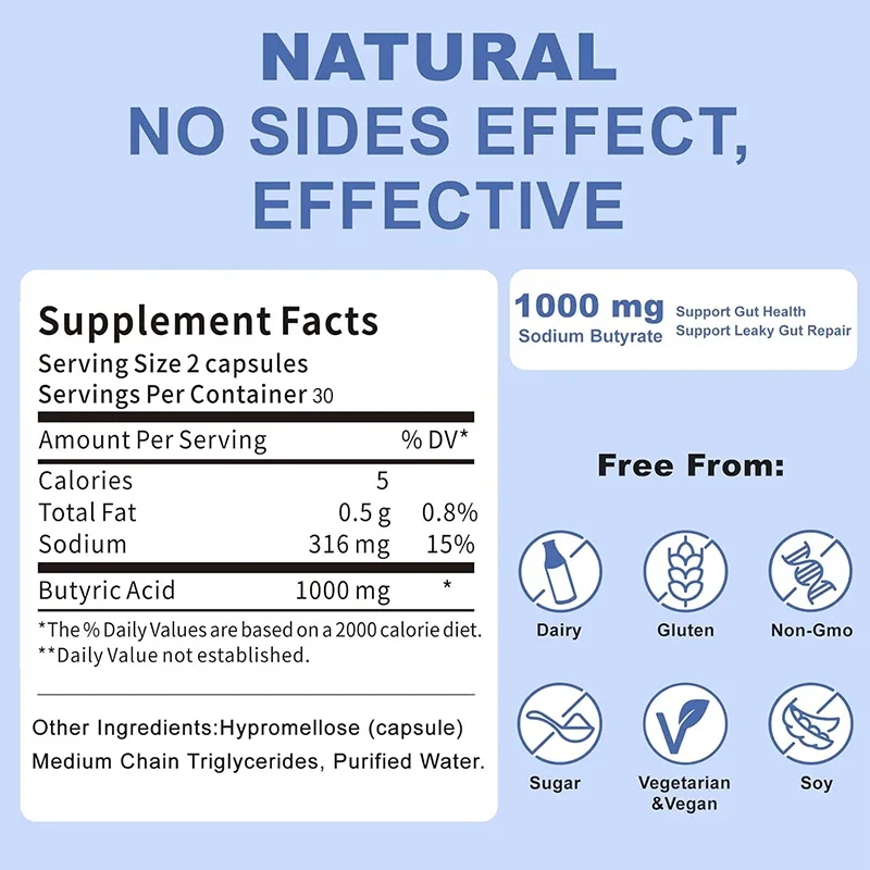 Butyrate Intestinal Health Supplement, Post Digestion Biotin for Stomach and Digestion, Anti Bloating, 60 Capsules