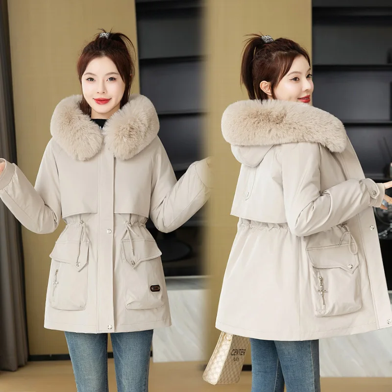 

Parkas Apparel Womens Winter Y2K Long-Sleeved Side-Button Workwear Stripe Tied Classy Coating Ruched Cinched Matte Deconstructed