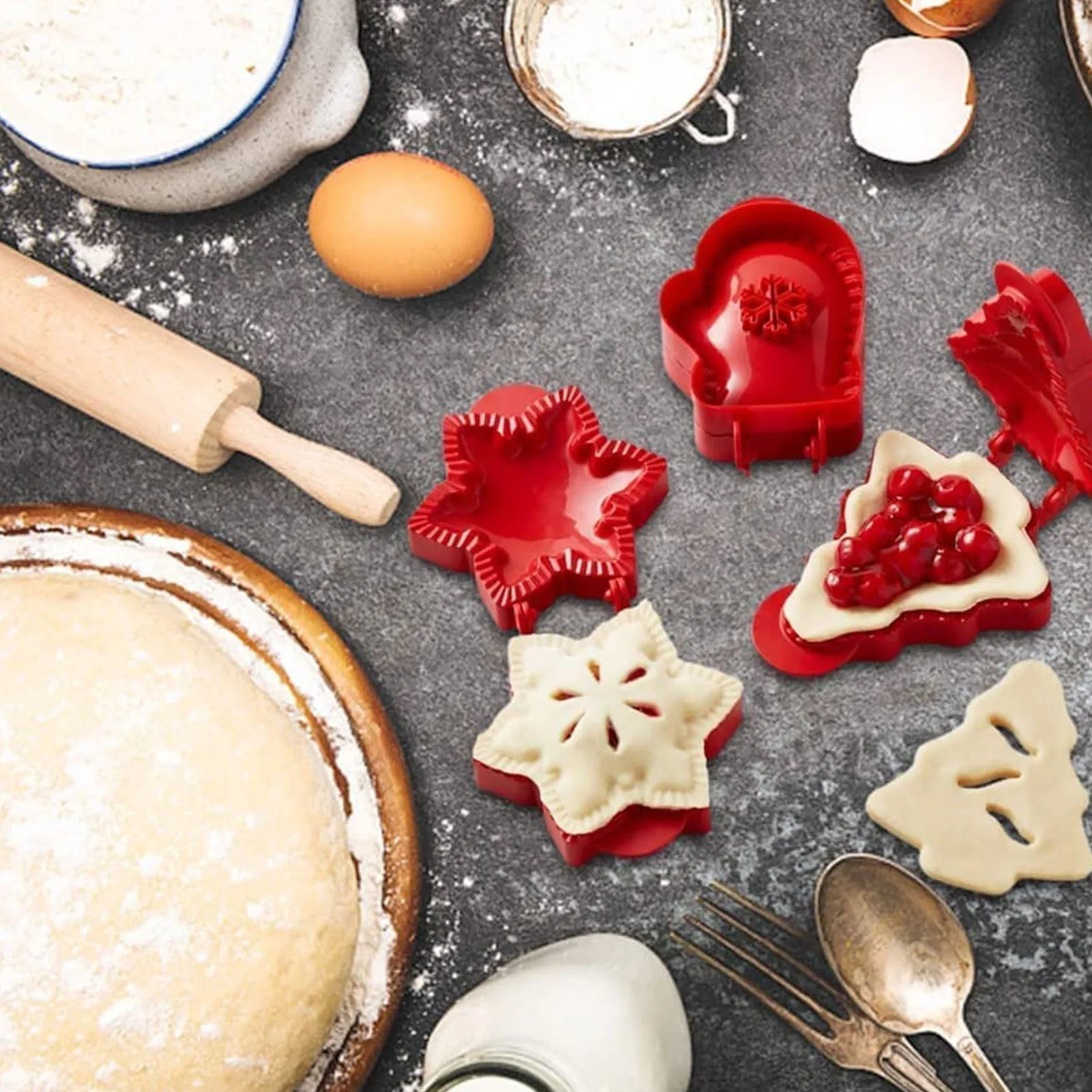 3PCS Xmas Snowflake & Tree Shape Dough Pie Press Set for Xmas Party Baking  Pie Pres  Maker,Dough  Pie Presser