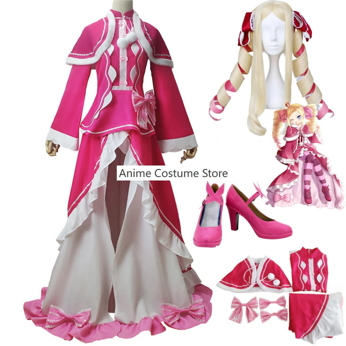 

Anime Re:Life in A Different World From Zero Beatrice Cosplay Costume Wig Princess Skirt High Heels Woman Kawaii Carnival Suit