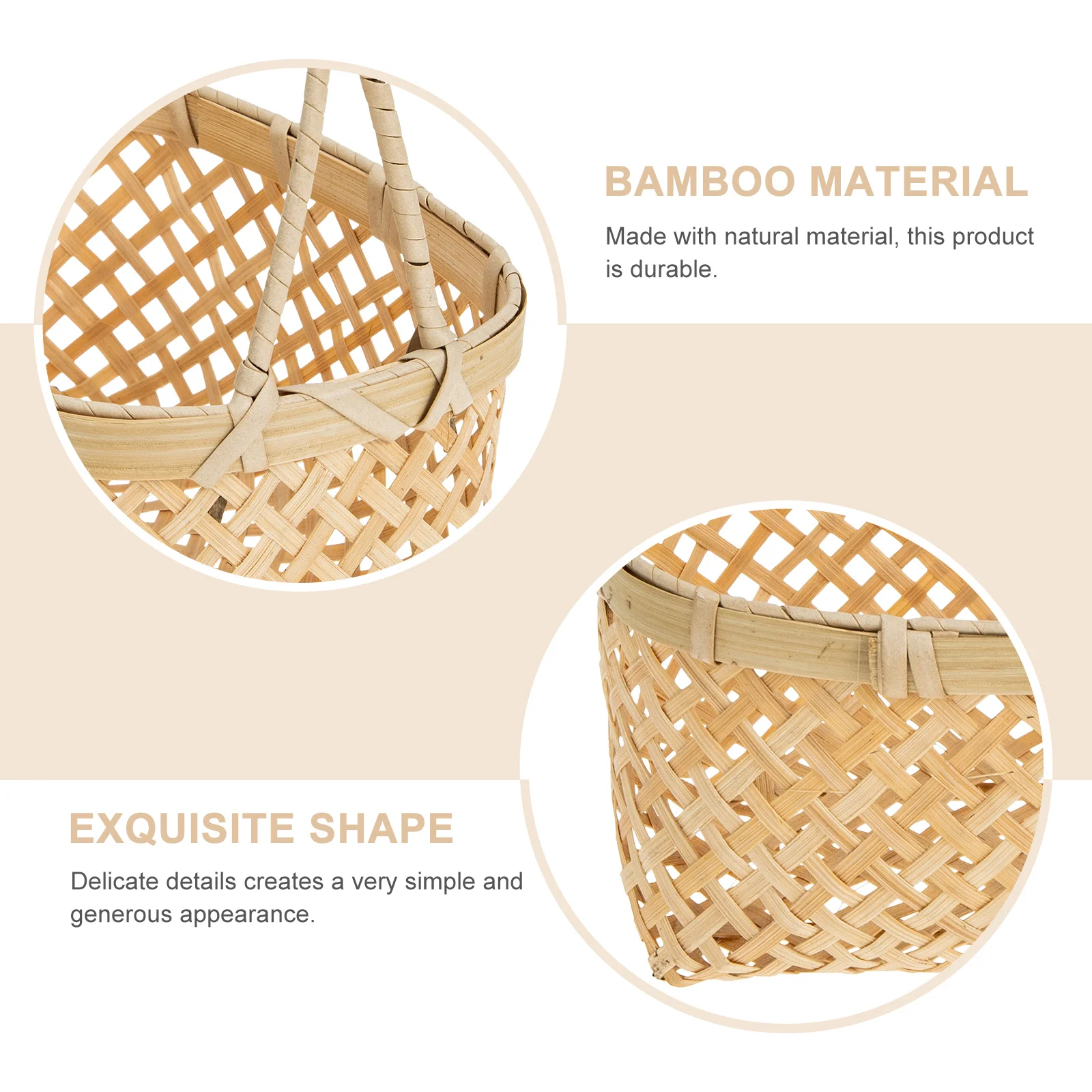 

2pcs Bamboo Woven Basket Lightweight Fruit Storage Organizer Style Table Decor Handheld Sundries Egg Flower Arrangement