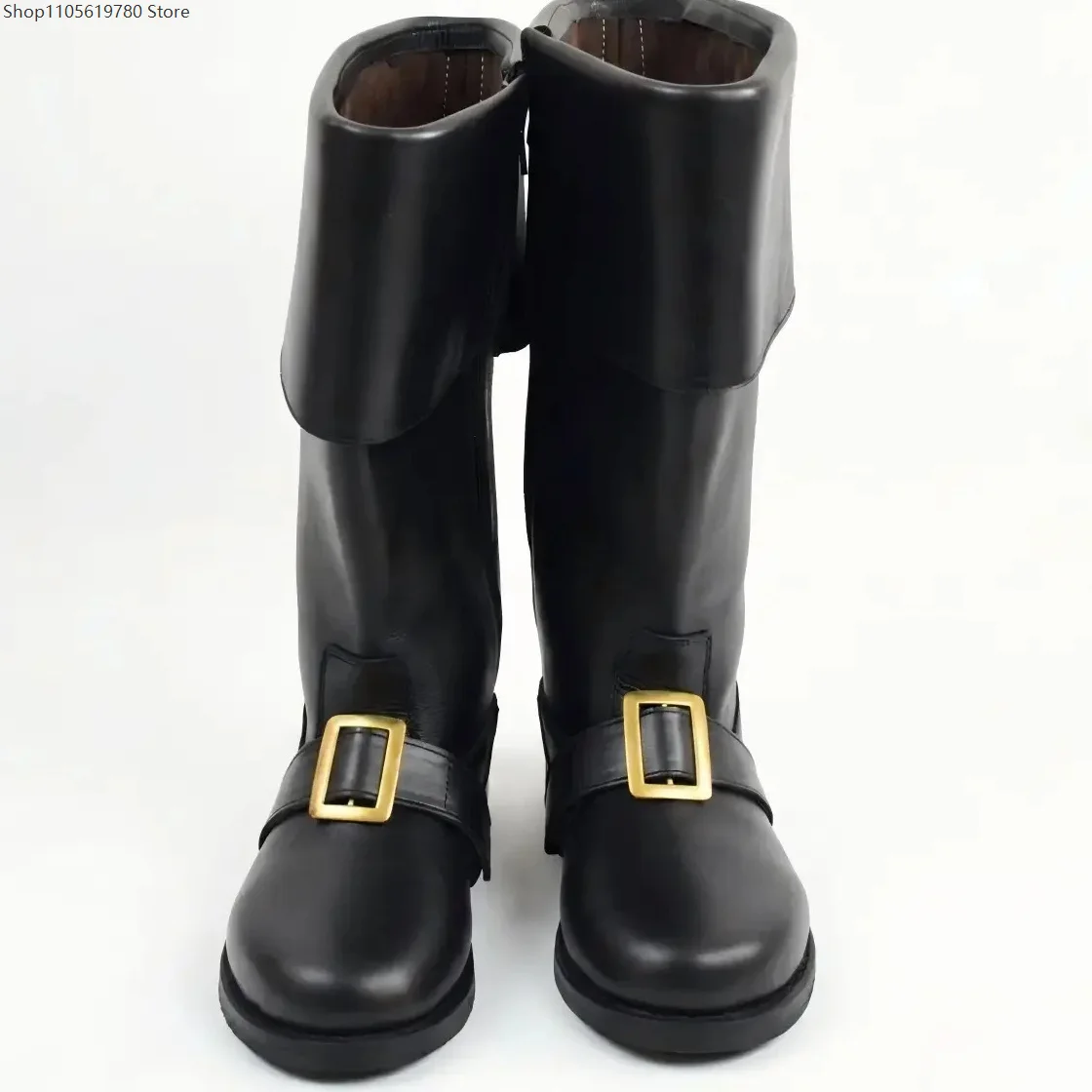 Men Black Renaissance Leather Boots Plus Size European Style Christmas Cosplay Footwear Holiday Carnival Adult Roleplay Events