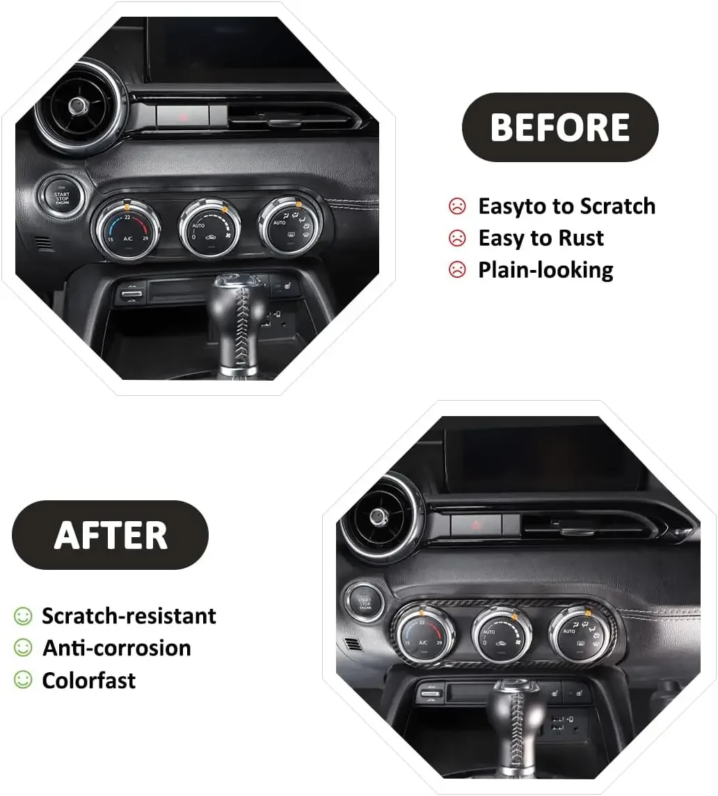 Center Air Conditioning AC Climate Control Button Panel Cover For Mazda MX-5 ND Miata 2016-2026 MX5 Roadster Trim Carbon Fiber 6