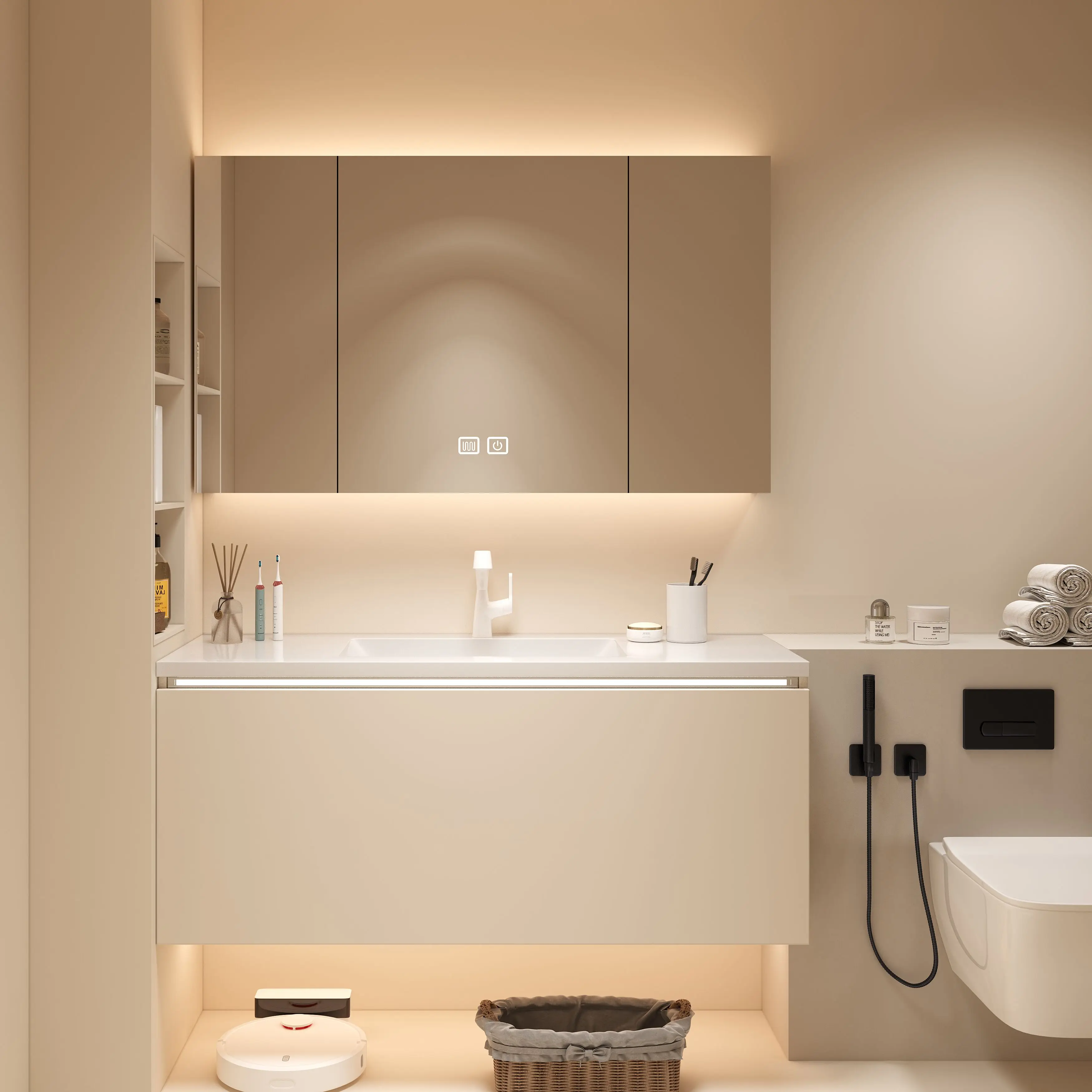 

Champagne Modern Minimalist Bathroom Cabinet with Intelligent Mirror Cabinet for Bathroom