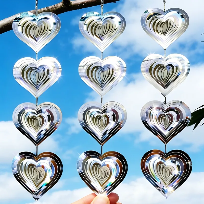 

6/1PCS 3D Wind Spinner Rotating Bird Repellent Metal Reflective Hanging Ornament for Outdoor Garden Yard Birds Pigeons Deterrent