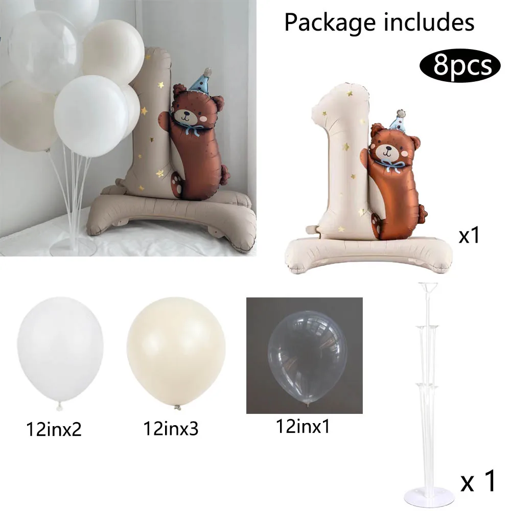 بالون كرتوني قائم على شكل دب بعمر سنة واحدة للأطفال وحفلات أعياد ميلاد الأطفال وحفلات أعياد الميلاد ومستلزمات تزيين فيلم الألومنيوم #4