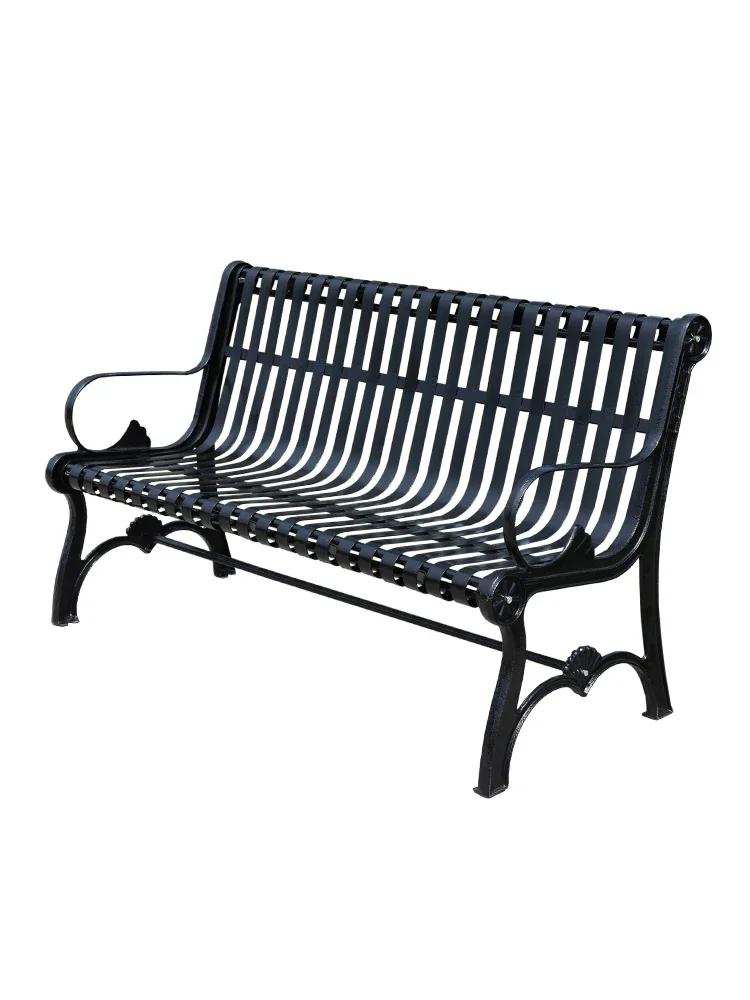 

Park chair outdoor bench wrought iron backrest double metal community garden seat