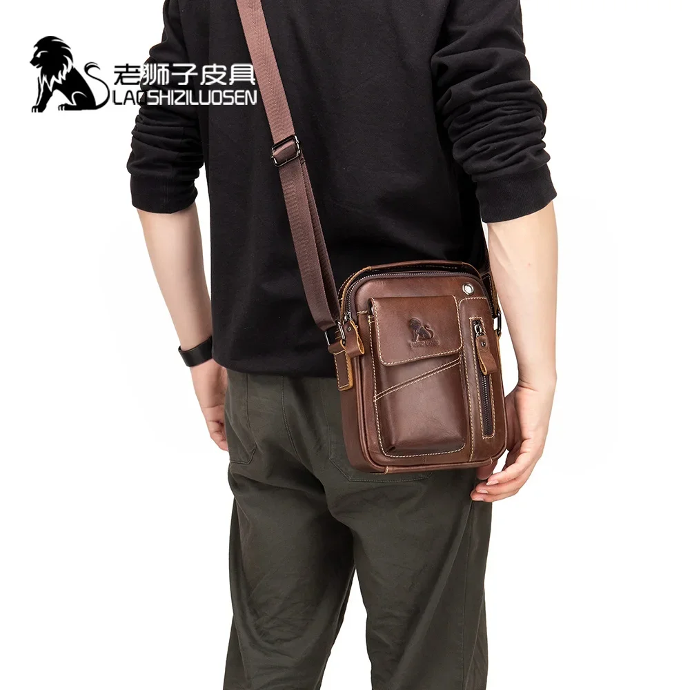 LAOSHIZI حقيقية جلد البقر حقيبة ساعي الرجال حقيبة يد الصدر Crossbody حقيبة كتف حقيبة رجالية Tas الأعمال الصغيرة الذكور Bolsas كيس