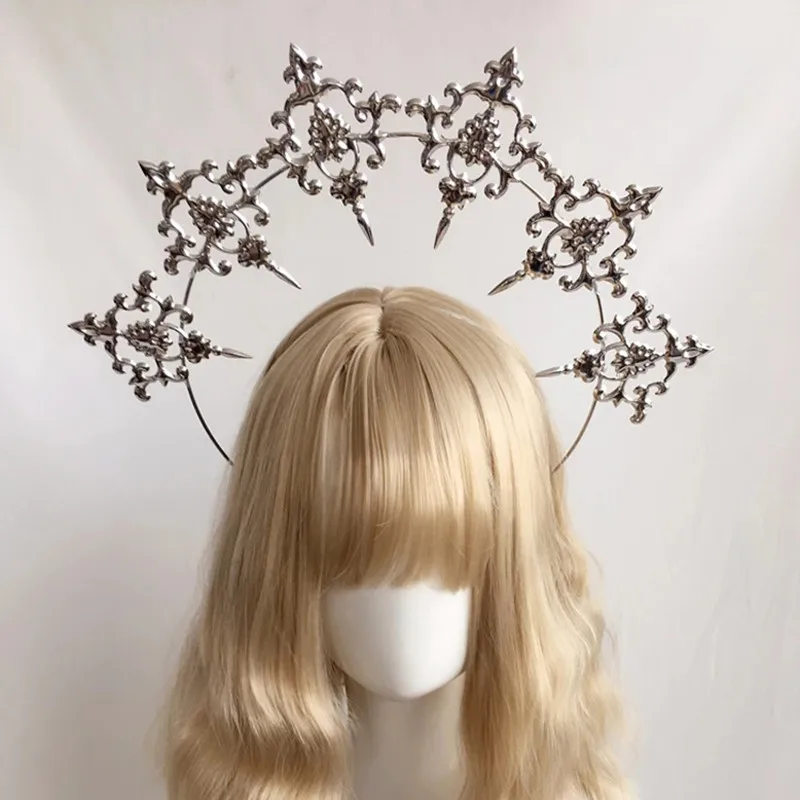 Gothic Lolita Feather Wings Goddess Church Pope Golden Hair Ornament Devil Gorgeous Vintage Virgin Mary Tiara Headwear image 6