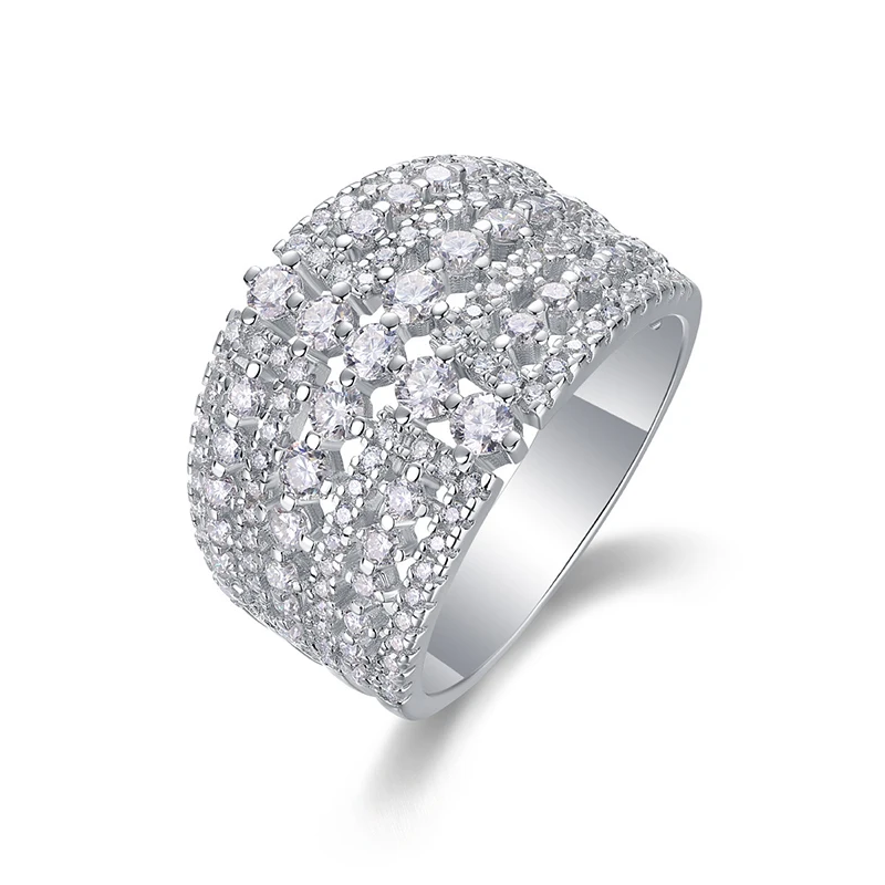 Iced Moissanite Diamond Eternity Ring Wedding Band 925 Sterling Silver Pass Tester Fine Jewelry Plated White Gold Wholesale Gift