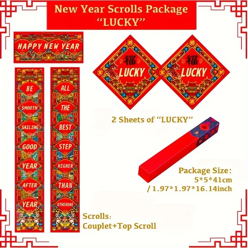 Neujahrsschriftrollen-Paket, englische chinesische Couplets für chinesisches Mondneujahr, Frühlingsfest/Humor/Glück für Zuhause/Türdekoration