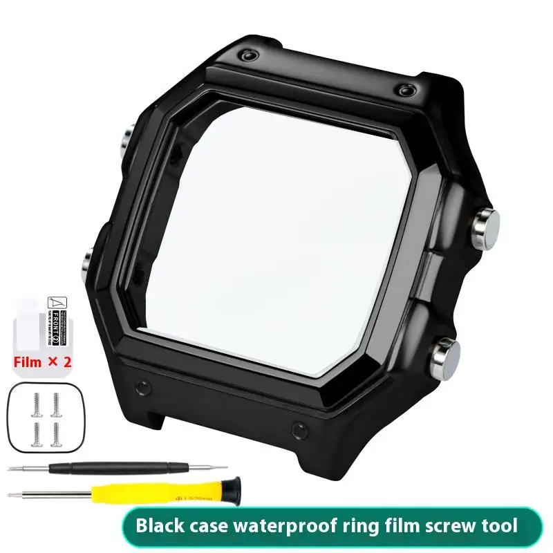 Für Casio 3299 AE-1200WH Uhrengehäuse, modifiziertes AE1200 Edelstahl-Uhrengehäuse, Metallgehäuse mit wasserdichtem Ring, Schwarz und Silber