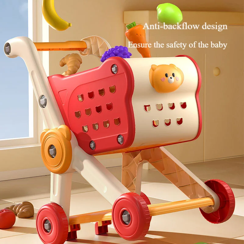 Kids Shopping Cart Toy Pretend Play Supermarket Trolley Fruit Cutting Game Kitchen Early Educational Toys For Boys Girls