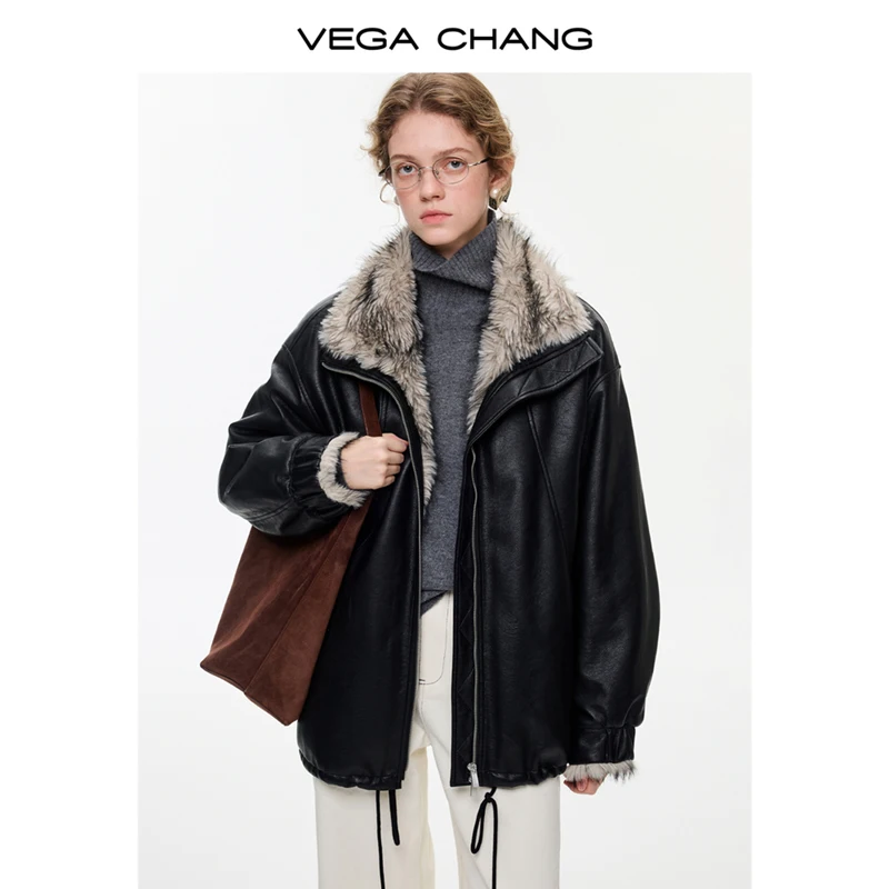 

Vega Chang New Winter Style Dyed Plush Eco-Friendly Pu Leather Women's Short Jacket