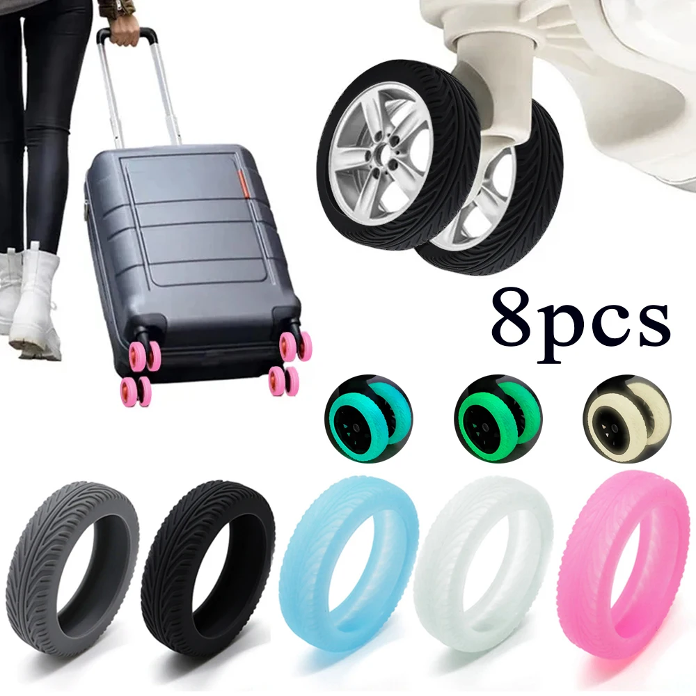 8PCS Silicone Luminous Wheels Protector Reduce Noise Trolley Case Silent Caster Sleeve Travel Suitcase Wheels Protection Cover