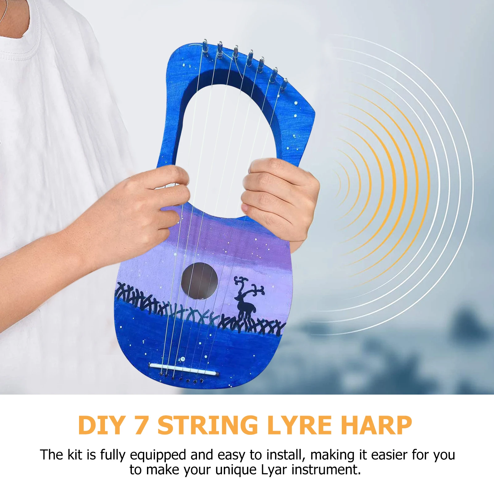 

1 set 1 Set Diy Wooden Lyre Harp Material Kit Kids Handmade 7 String Instrument Creative Hand Painting Educational Craft Set
