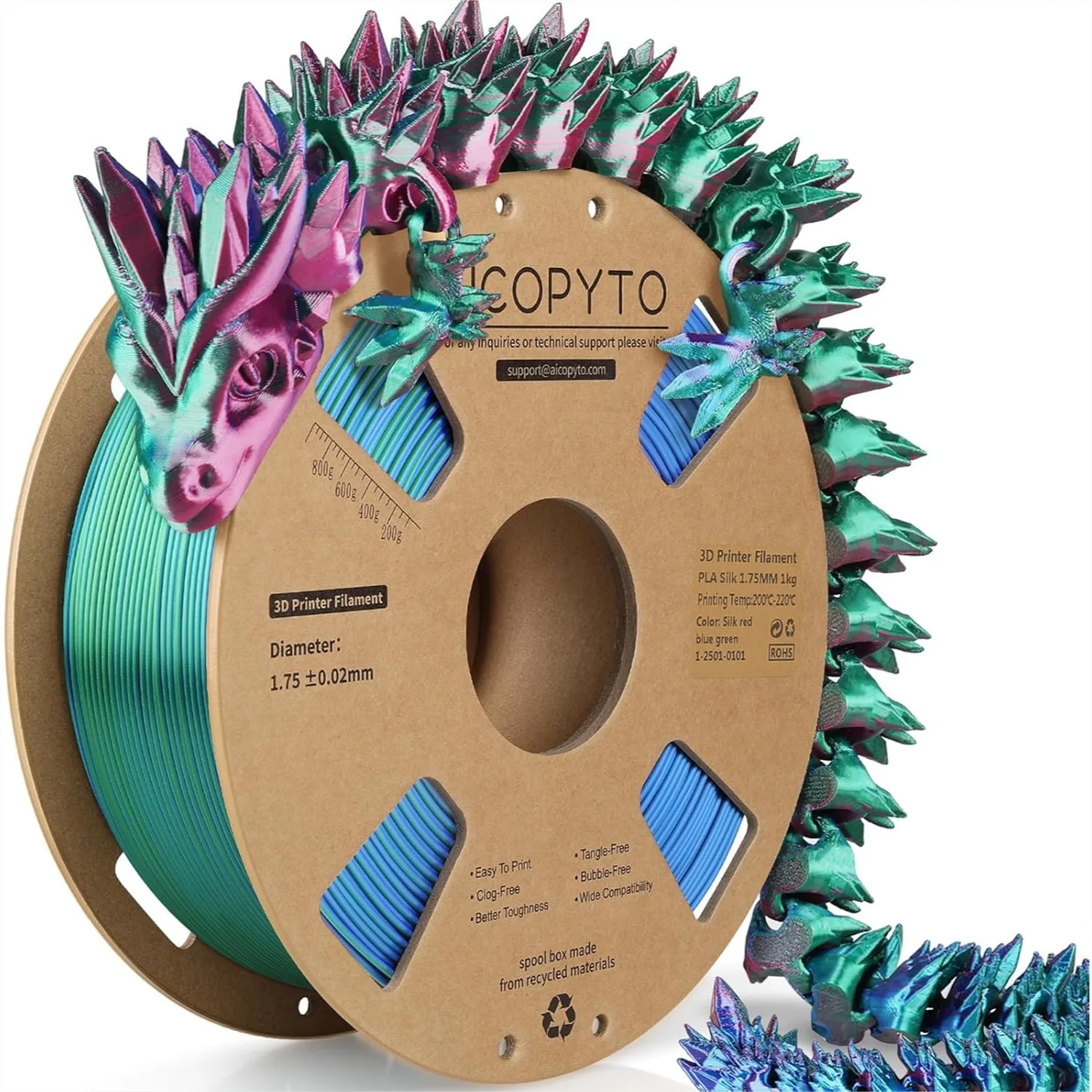 

Silk Tricolor PLA Filament 1.75mm, 3-in-1 Multicolor 3D Printer Filament, Dimensional Accuracy +/-0.02mm, 1KG Spool (2.2 lbs)