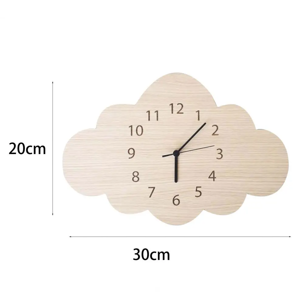 Mute Wooden Wall Clock Cloud Shape Nordic Bedroom Kids Room Home Decoration