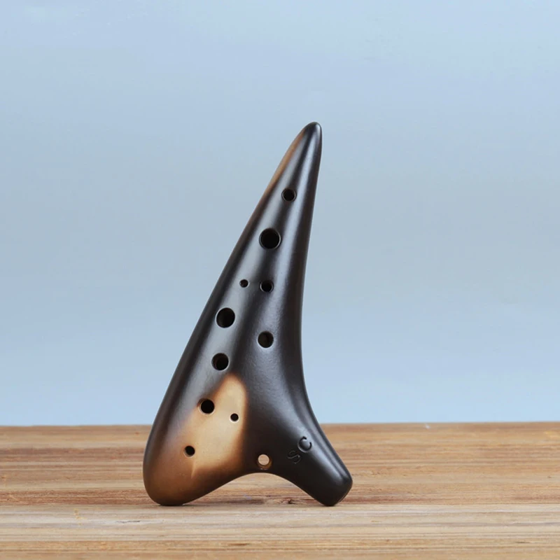 Soprano C Key Ocarina 12 agujeros instrumento musical marrón esmalte brillante instrumento de viento de madera chino