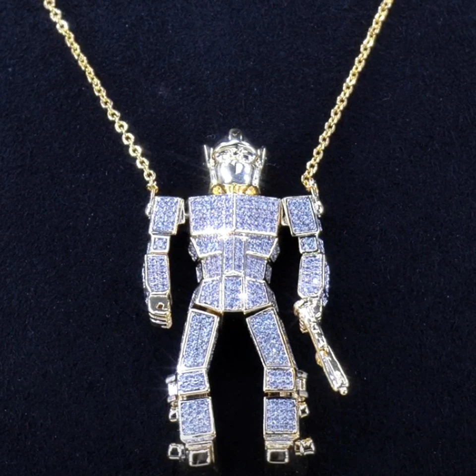 

VANAXIN Iced Out 3D кулон-робот ожерелье для мужчин 14 К позолоченный кубический цирконий хип-хоп панк ювелирные изделия подарочные аксессуары