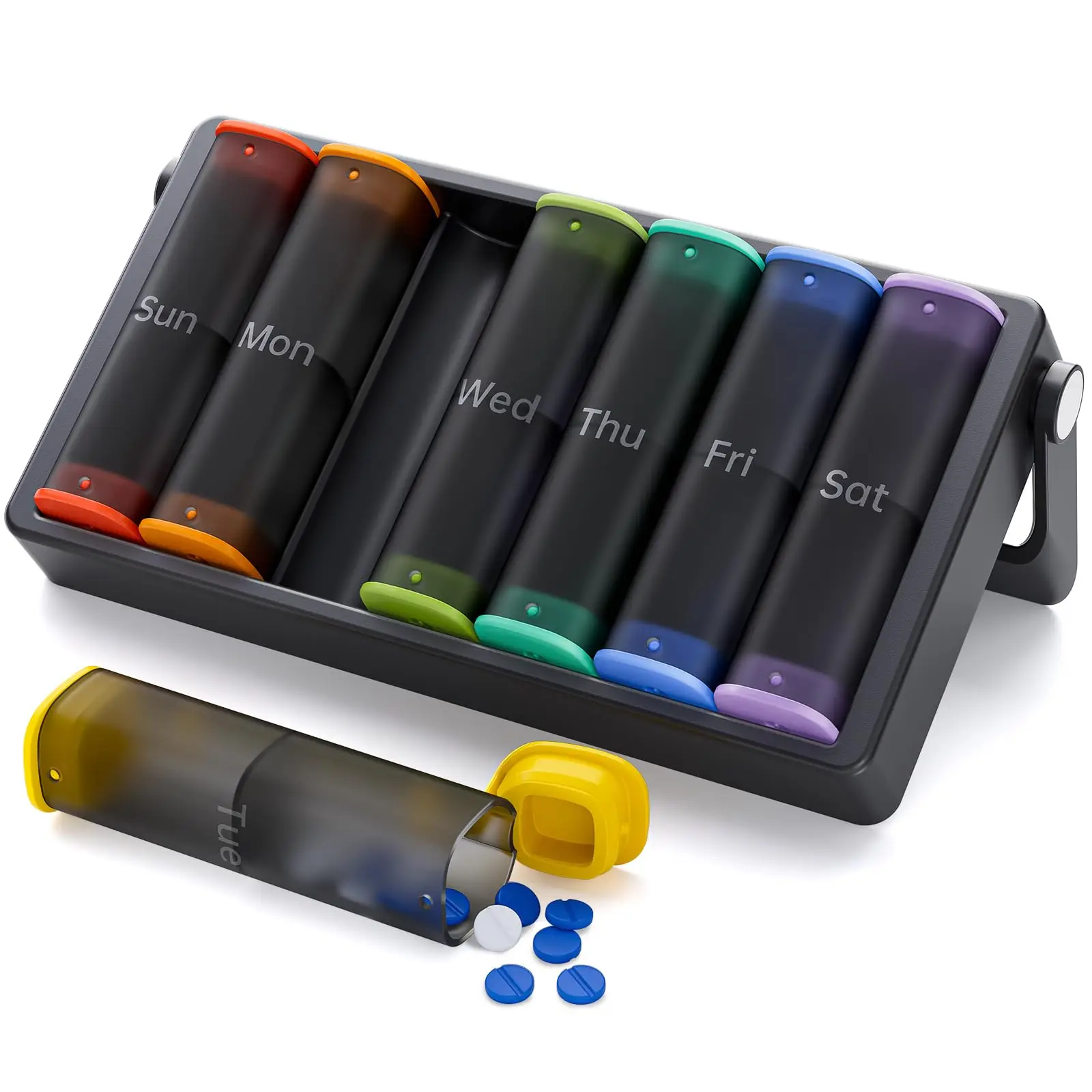 Upgraded Weekly Pill Organizer Travel Large Pill Box 7 Day 2 Times a Day Daily Pill Case with Rotatable Handle for Vitamin