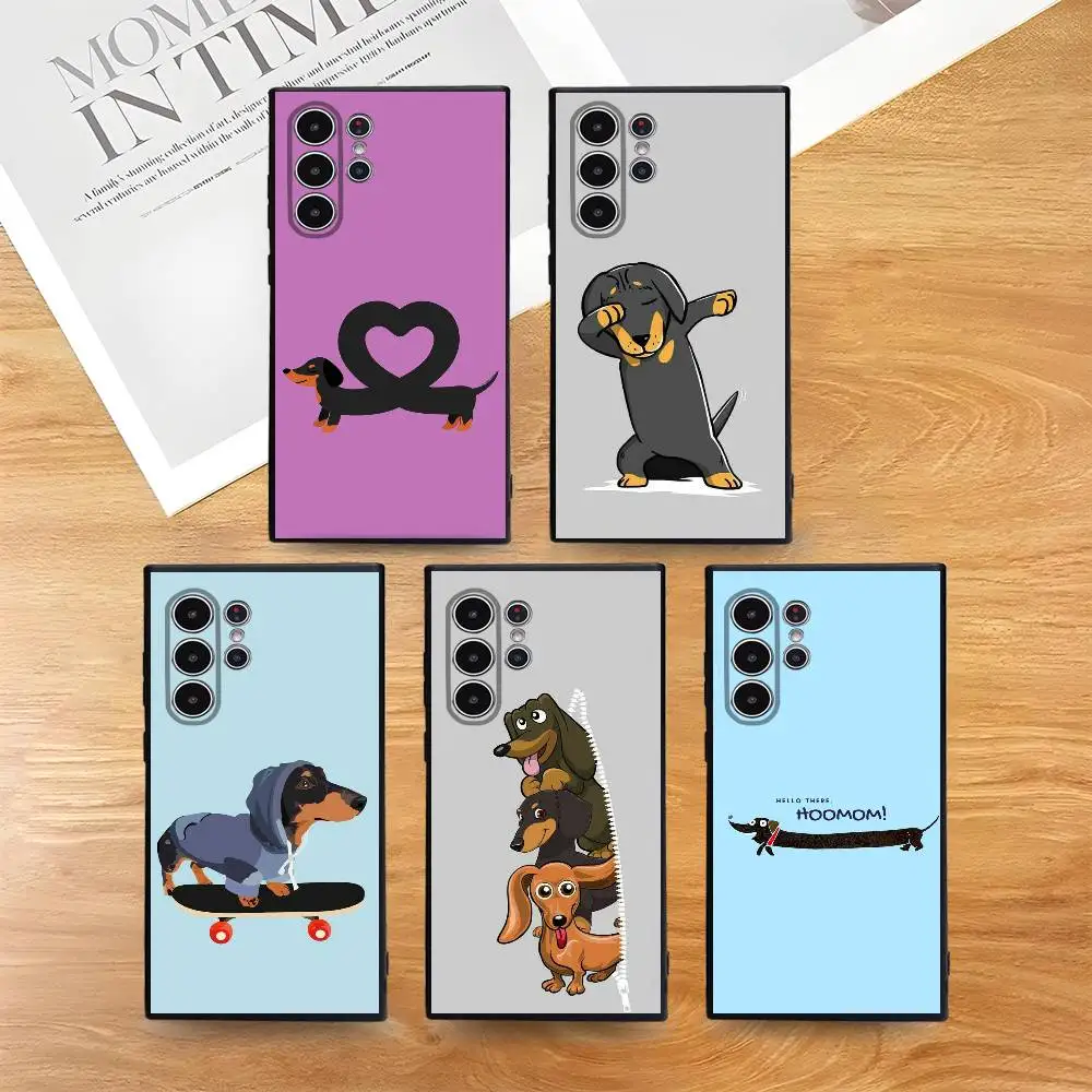 かわいいダックスフントのスマホケース、Sシリーズ（S21、S22、S23、S24、S25、FE、Plus、Ultra）対応、TPU素材で肌に優しいソフトケース