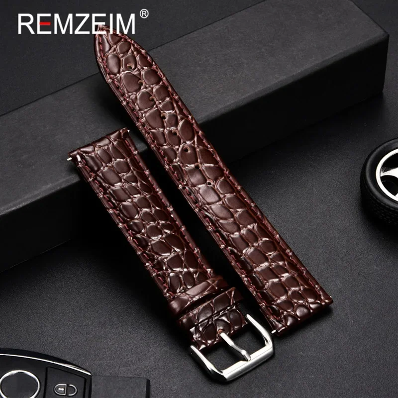 Crocodile Skin Design Calfskin Soft Watch Strap Leather Watchband Business 18mm 20mm 22mm 24mm Bracelet for Men Wrist Band