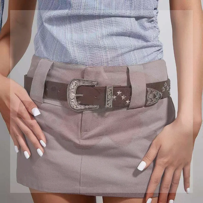 Heavy Industry Retro Y2K Rivet Belt Sturdy Punk Metal Bullet Waist Belt for Women Rock Concert Stage Wear