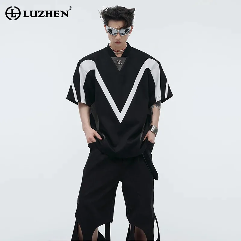 

LUZHEN 2025 Summer New Color Contrast Design Short Sleeve T-shirts Men's Original Streetwear High Quality Fashion Clothes JY2878