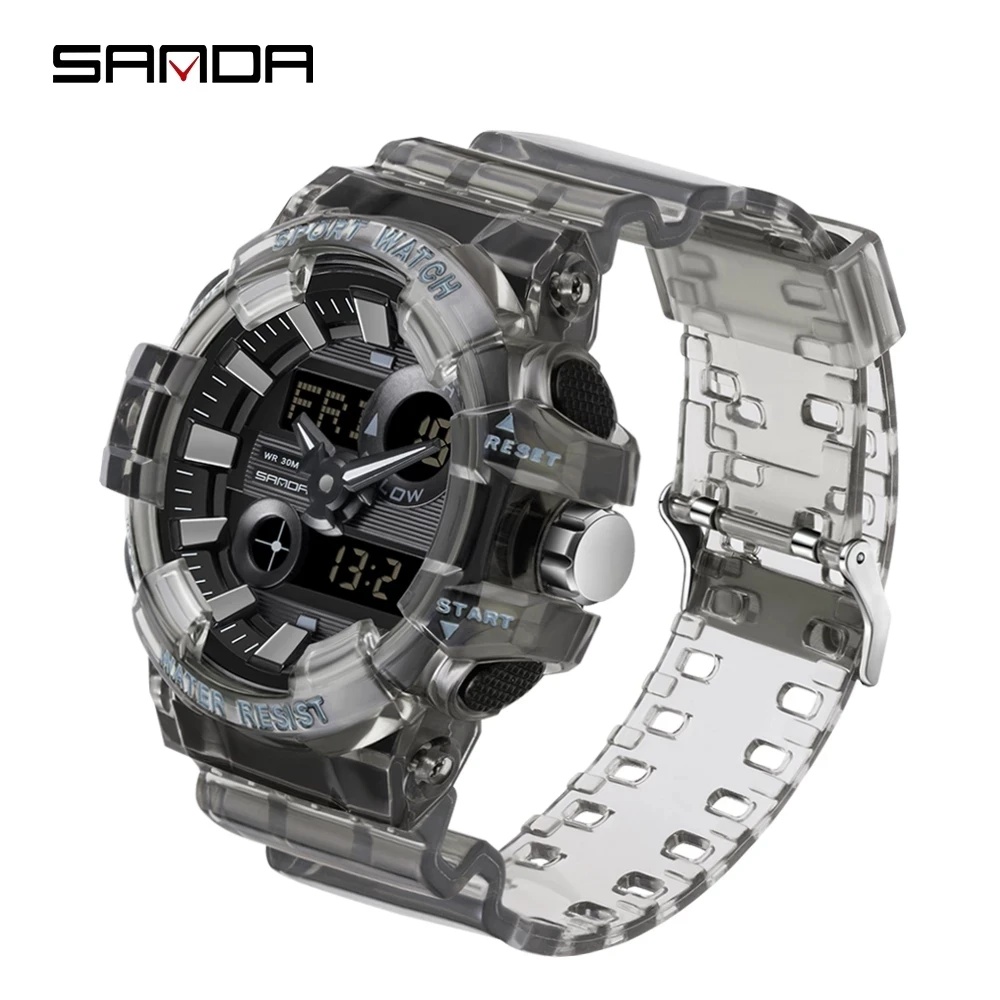 SANDA NEW Fashion Transparent Sport Mens Watch Casual Military Quartz Wristwatch Waterproof Student Clock relogio masculino 3100