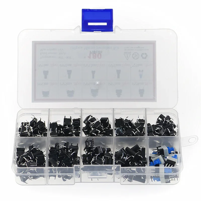 180pcs 10 type 6x6 light micro switch set push button switch kit Assortment set Accessories 6x6 keys tact on off