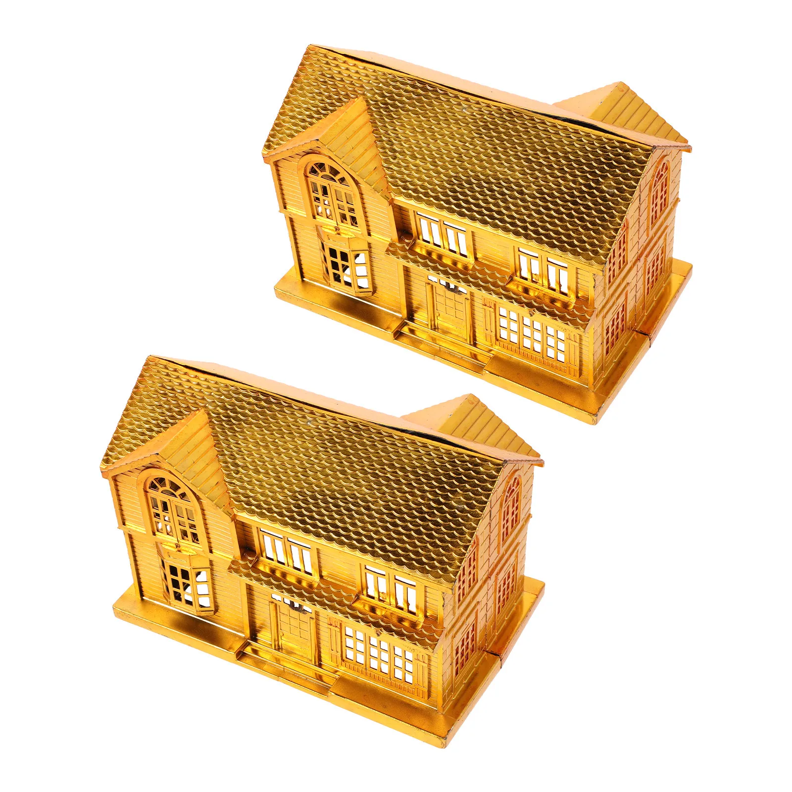 2pcs Luxury Gold Plastic Villa Model - Traditional Chinese Ancestral Worship Supplies for Qingming Festival Memorial Ceremonies