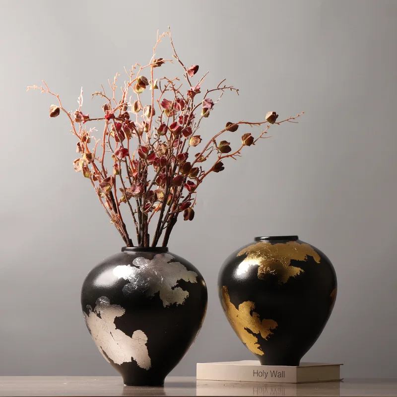 Chinese Ceramic Vase Irregular Golden Pattern Flower Vase Ceramic Handicrafts Flower Arrangement Accessories Home Decoration