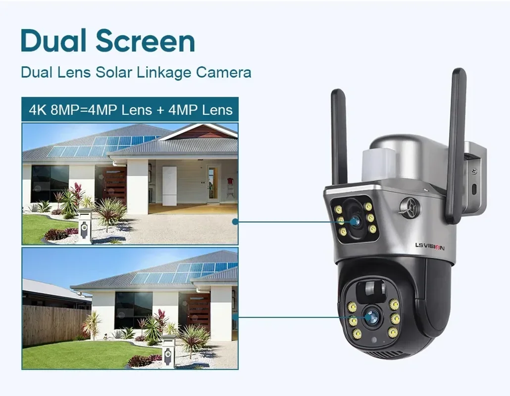 Imagem -06 - Câmera Solar ao ar Livre Lente Dupla Wifi 8mp 4k ip Camara Painel Solar Cctv Segurança Bateria Embutida Pir Cam V380