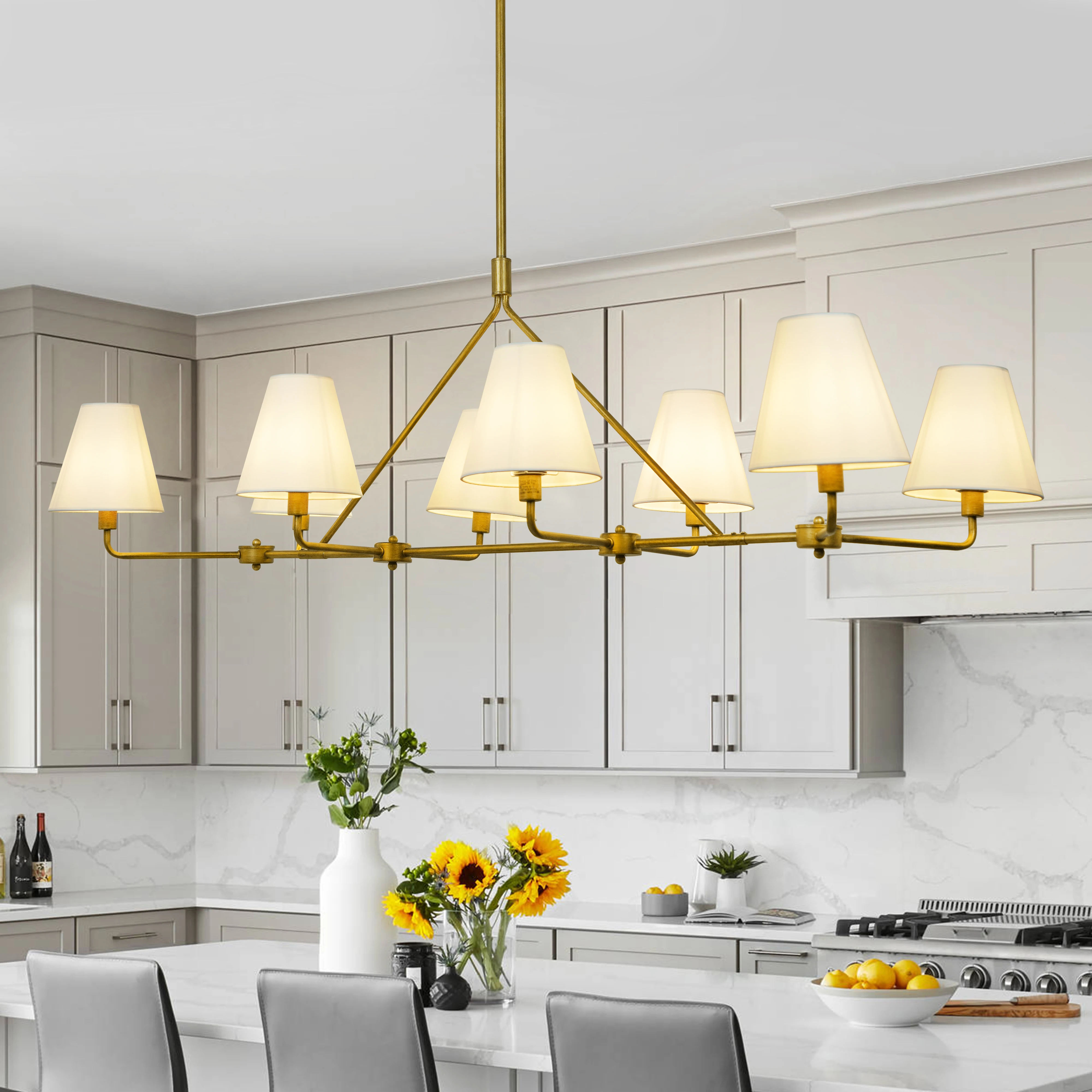 

Gold Light Fixture Dining Room Chandelier with Shades Lighting Over Kitchen Table Modern Farmhouse Chandelier 8-Light