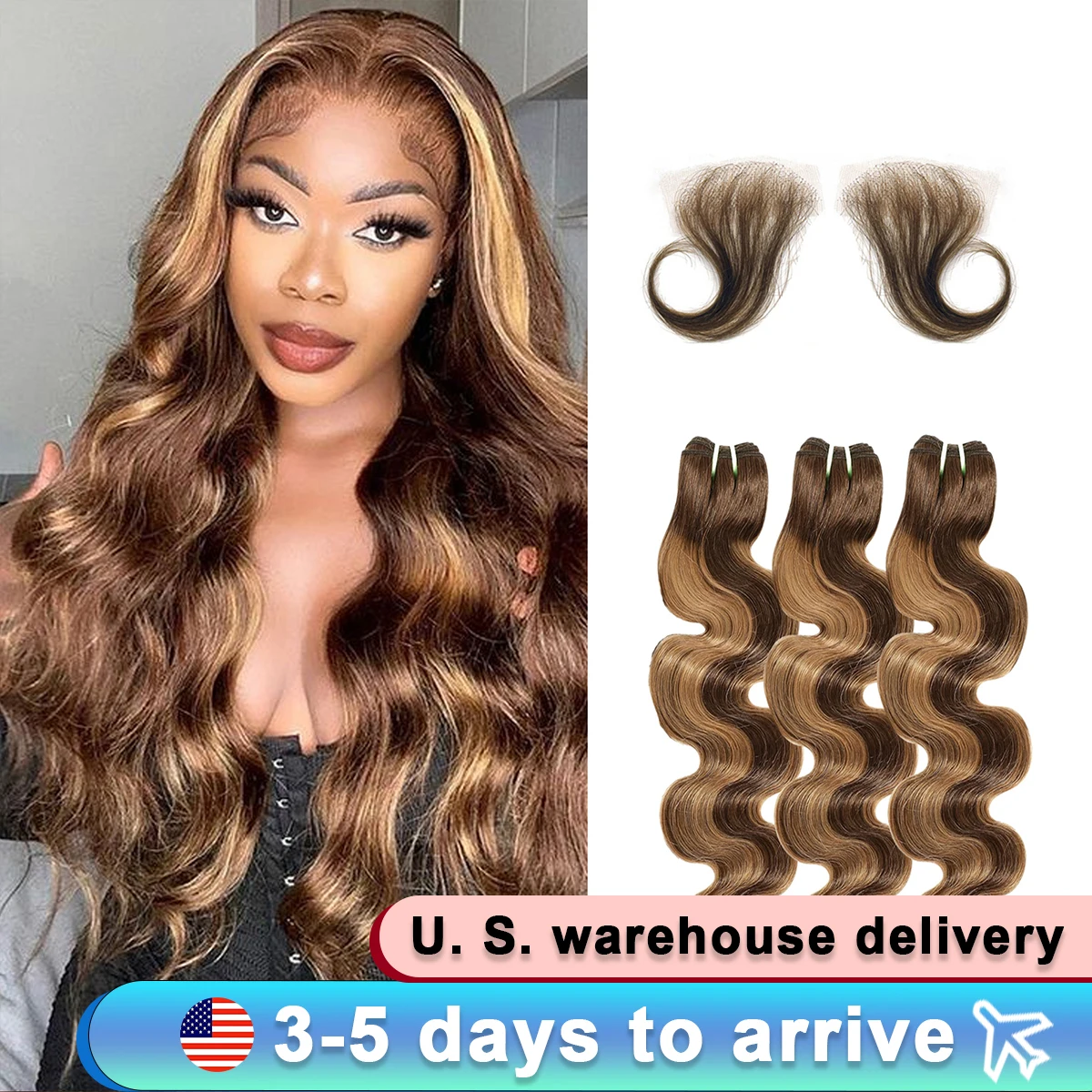 Human Hair Bundles Body Wave 22 24 26 นิ้ว 16A บราซิลผม 4/27 สีน้ําตาลสาน Human Hair Bundles Extensions Tissage สําหรับผู้หญิง