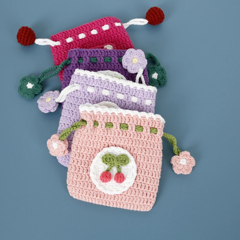 Hand-woven Coin Bag Knitted Wool Crochet Bag Mini Pocket Finished Children Cute Handmade Coin Storage Bags