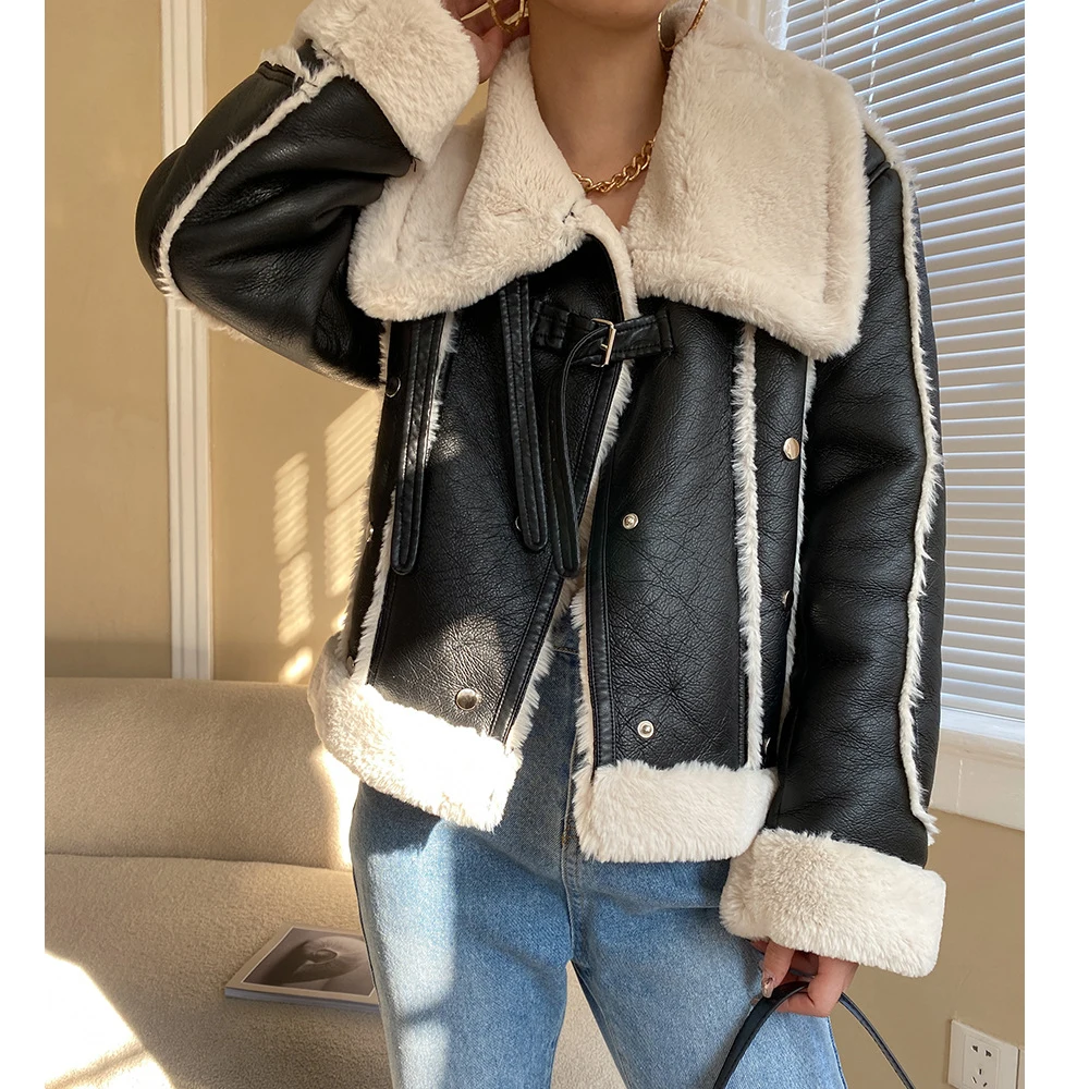 2024 New Women Winter Warm Furry Thick Jacket Coats Big Wide Laple Coat Feminino Long Sleeve Tops Women Parka Femme Coat