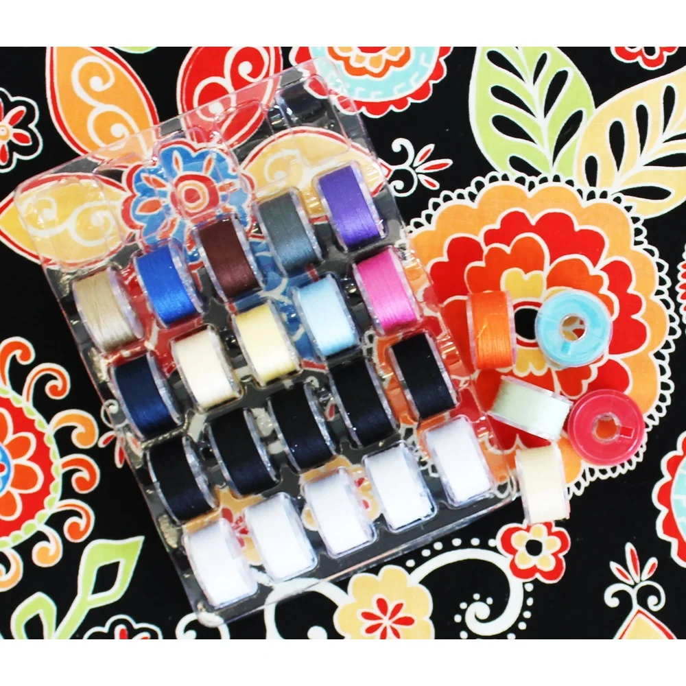 Bobinas para máquina de costura classe 15, 25 peças, 100% poliéster com rosca 50 jardas 45 m cada cor transparente reutilizável